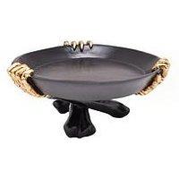 Festive 20Cm Polyresin Black Plate On Stand Being Held By 3 Gold Skeleton Hands Table Top Decoration