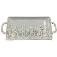 The Christmas Gift Co 45Cm Ceramic Serving Tray - Embossed Frosted Pine Trees