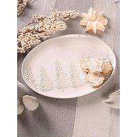 The Christmas Gift Co 40Cm Ceramic Serving Plate - Embossed Frosted Pine Trees