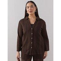 The Very Collection Curve Crochet Shirt Co-Ord - Brown