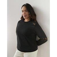 The Very Collection Curve Lace Insert Sweatshirt - Black