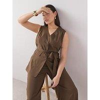 The Very Collection Curve Longline Linen Blend Waistcoat - Brown