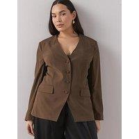 The Very Collection Curve Cinched Waist Collarless Blazer - Brown