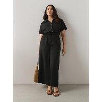 The Very Collection Curve Button Detail Crinkle Jumpsuit - Black