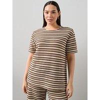The Very Collection Curve Curve Stripe Crochet T-Shirt Co-Ord