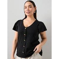 The Very Collection Curve Frill Sleeve Button Through Top