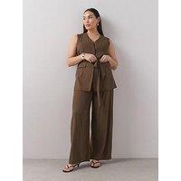 The Very Collection Curve Tailored Linen Blend Wide Leg Trouser - Brown