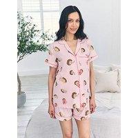Chelsea Peers Maternity Short Sleeve Revere Short Set With Sleeping Bunny Print In Polyester