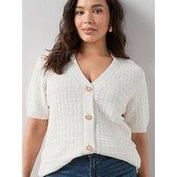 The Very Collection Curve Shell Button Short Sleeve Cardigan