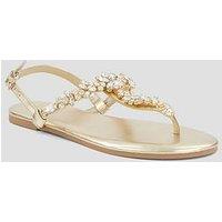 The Very Collection Wide Fit Embellished Toe Post Leather Sandal - Gold