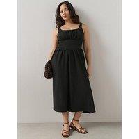 The Very Collection Curve Cinched Waist Stretch Midi Dress - Black