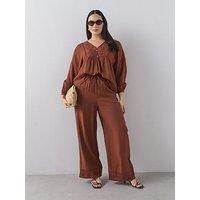 The Very Collection Curve Embroidered Hem Wide Leg Trouser Co-Ord - Brown