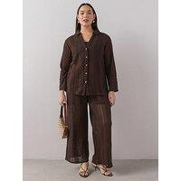 The Very Collection Curve Crochet Trouser Co-Ord - Brown