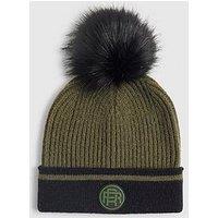River Island Older Boys Colour Block Pom Beanie - Khaki