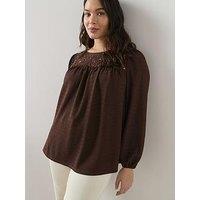The Very Collection Curve Crochet Yoke Crinkle Top - Brown