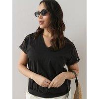 The Very Collection Curve V Neck Banded Hem T-Shirt - Black