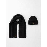 Lyle & Scott Brushed Scarf And Beanie Set - Black