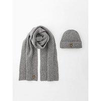 Lyle & Scott Brushed Scarf And Beanie Set - Grey