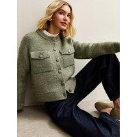 New Look Light Khaki Flap Pocket Knitted Bomber