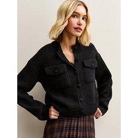 New Look Flap Pocket Knitted Bomber Jacket - Black