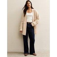New Look Fringed Longline Cable Knit Cardigan - Cream