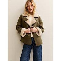 New Look Contrast Trim Bonded Jacket - Green