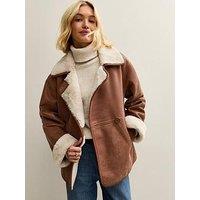 New Look Contrast Trim Bonded Jacket - Brown
