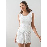 The Very Collection Floral Frill Vest And Short Pyjama Set - White