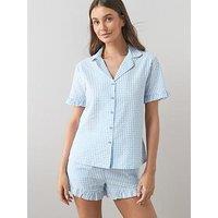 The Very Collection Seersucker Stripe Revere Short Pyjama Set - Blue