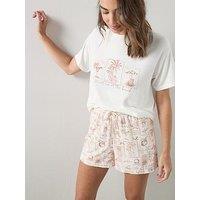 The Very Collection Soft Touch Postcard Print T-Shirt And Short Pyjama Set