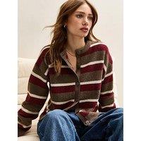 New Look Striped Crew Neck Cardigan - Brown