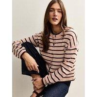 New Look Striped Crew Neck Cardigan - Pink