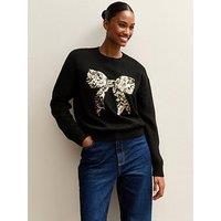 New Look Black Sequin Bow Crew Neck Jumper