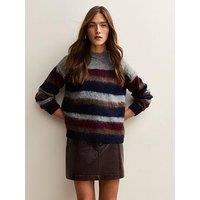 New Look Brushed Stripe Jumper - Grey