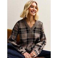 New Look Check V-Neck Jumper - Brown