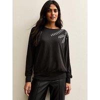 New Look Black Soft Touch Embellished Batwing Sleeve Top