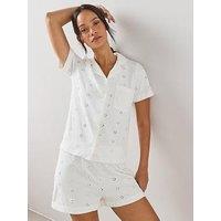 The Very Collection Short Sleeve Cut Out Broidere Short Pyjama Set - White