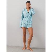 The Very Collection Sea Print Jersey Revere Short Pyjama Set - Blue