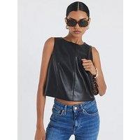 River Island Sleeveless Shell Faux Leather Top - Black