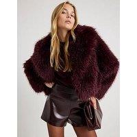 River Island Mongolian Effect Faux Fur Coat - Red