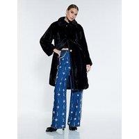 River Island Belted Fur Coat - Black