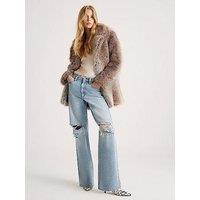 River Island Mid Length Faux Fur Coat - Brown
