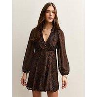 New Look Brown Paisley Chiffon Mini Dress