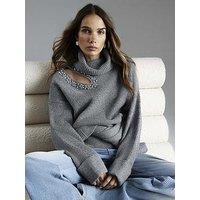 River Island Cut Out Fisherman Jumper - Grey