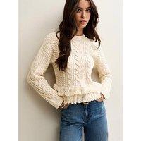 New Look Cream Cable Knit Fringe Hem Jumper