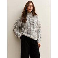 New Look Grey Fringe Trim High Neck Jumper