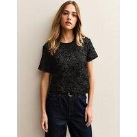 New Look Black Floral Jacquard Short Sleeve Top