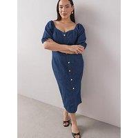 The Very Collection Curve Button Detail Stretch Denim Pencil Dress - Indigo