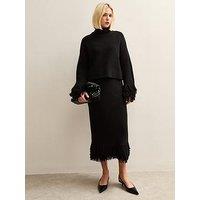 New Look Black Knit Looped Fringe Midi Skirt