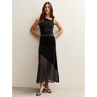 New Look Black Chiffon And Velvet Midi Skirt